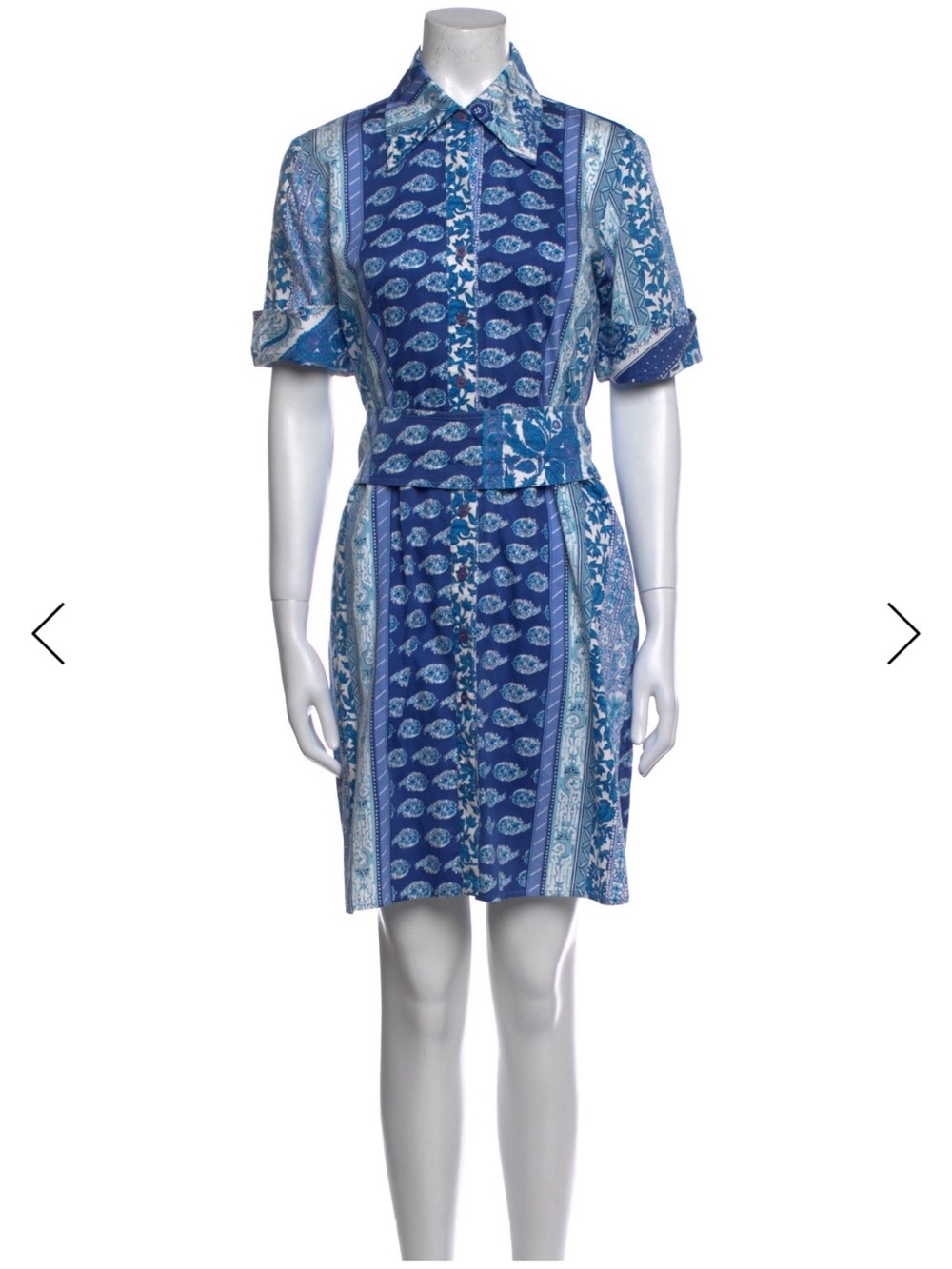 Finley Blue Printed Belted Shirt Dress, Size Small, Side Slits